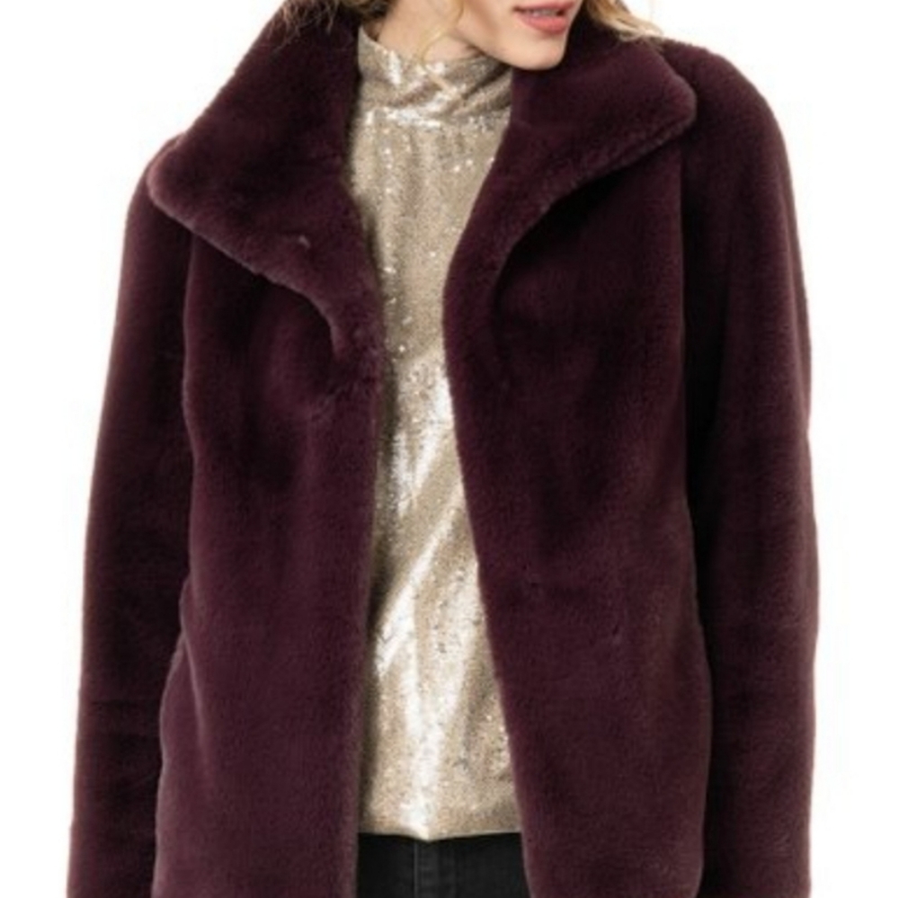 Plum Open Plush Faux Fur Coat